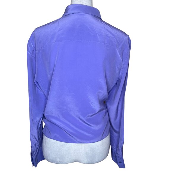 ANTONIO MELANI 100% Silk Purple Collared Button Tie Front Long Sleeve Blouse L - Picture 3 of 11